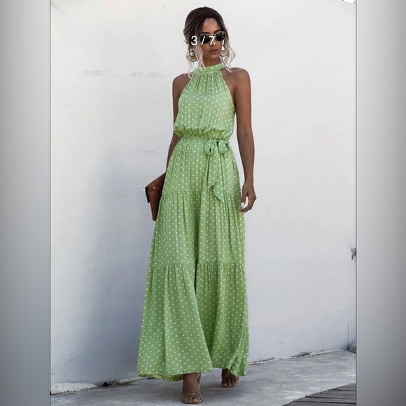 SHEIN | Dresses | Polka Dot Halter Maxi Dress In Red Size Sm No Tags But  Never Worn | Poshmark